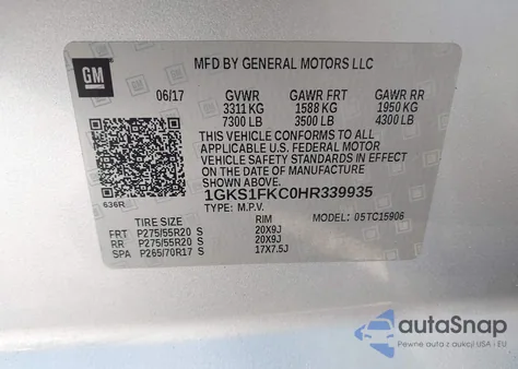 2017 GMC Yukon Xl Sle из США, поврежденный, VIN 1GKS1FKC0HR339935